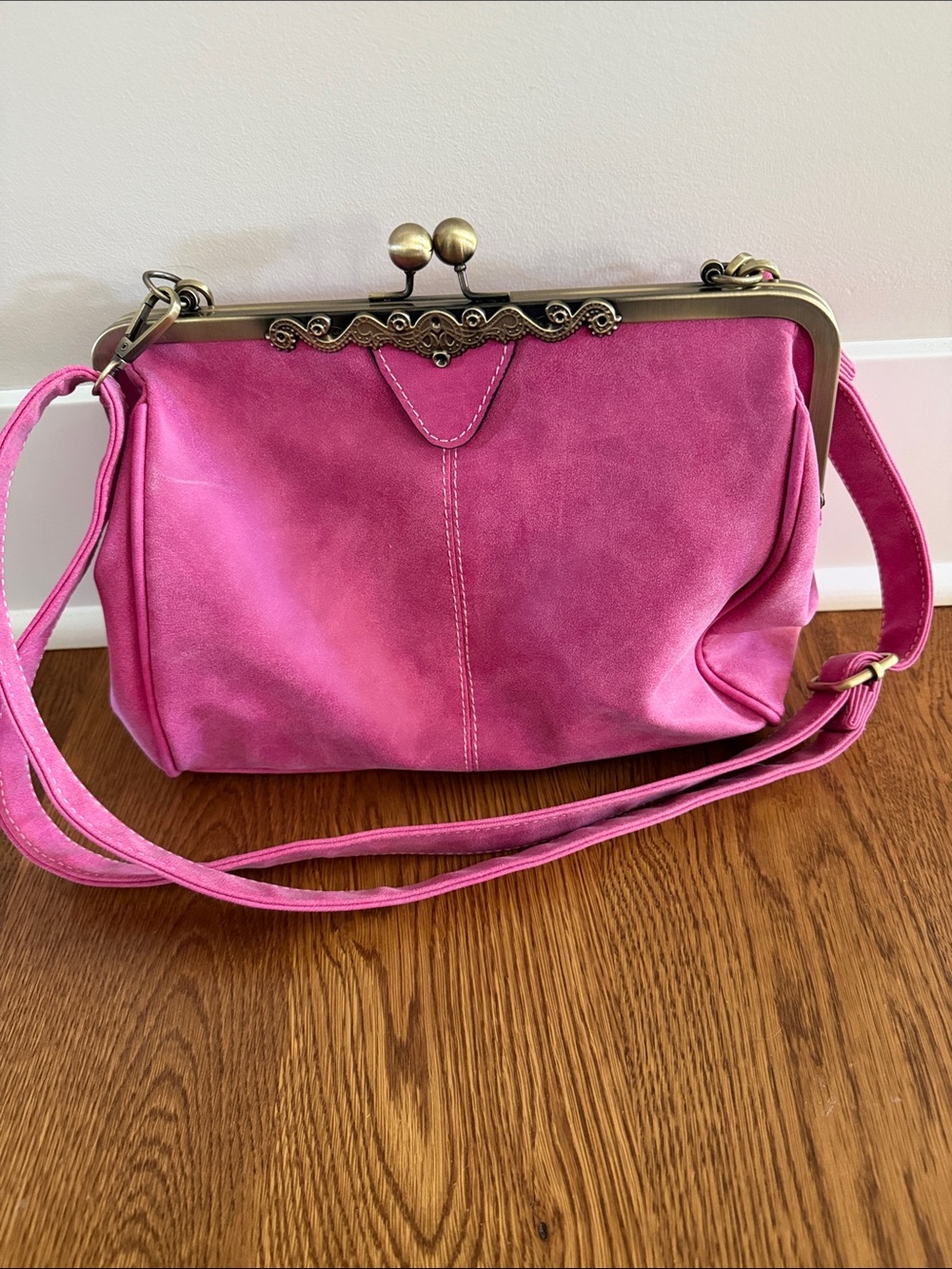 Pink Suede Crossbody Bag